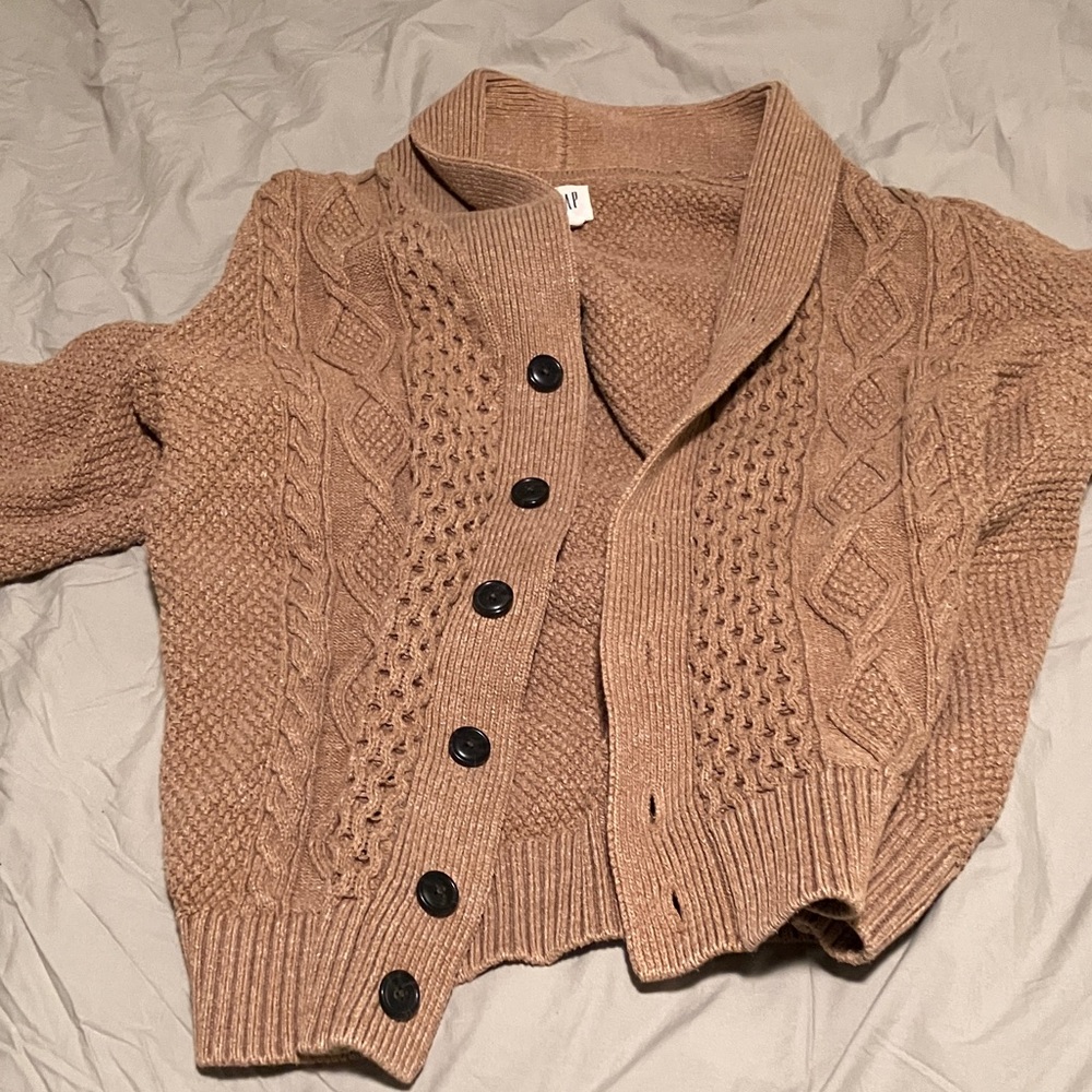 GAP Cable Knit Cardigan Sweater - Brown